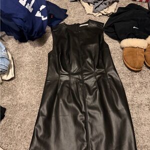 Abercrombie & Fitch Black Faux Leather Midi Dress